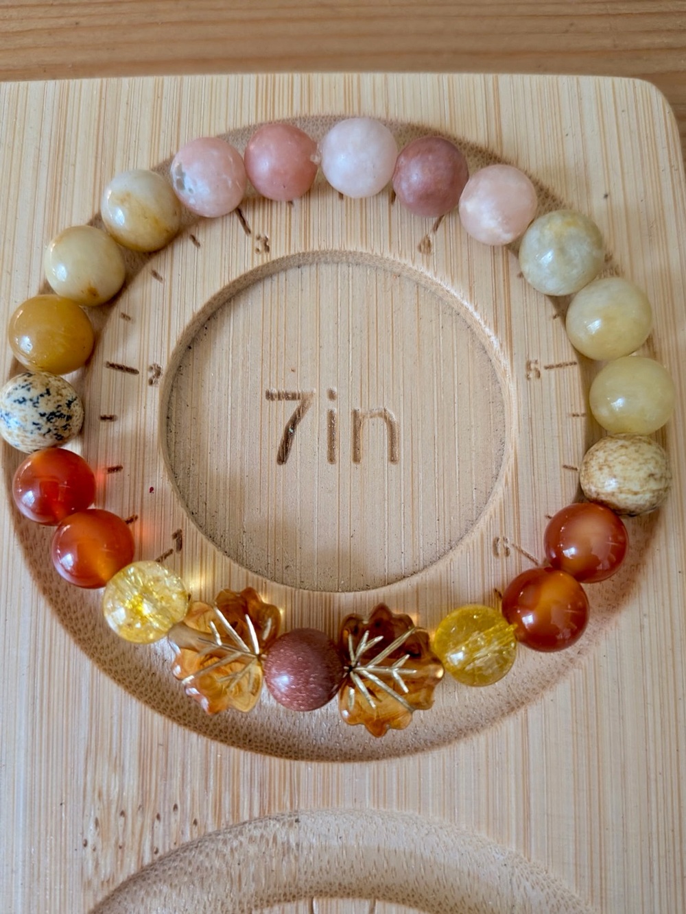 Handmade Goldstone Citrine Carnelian Jasper & Sunstone Autumn Leaf Size 6.75-7
